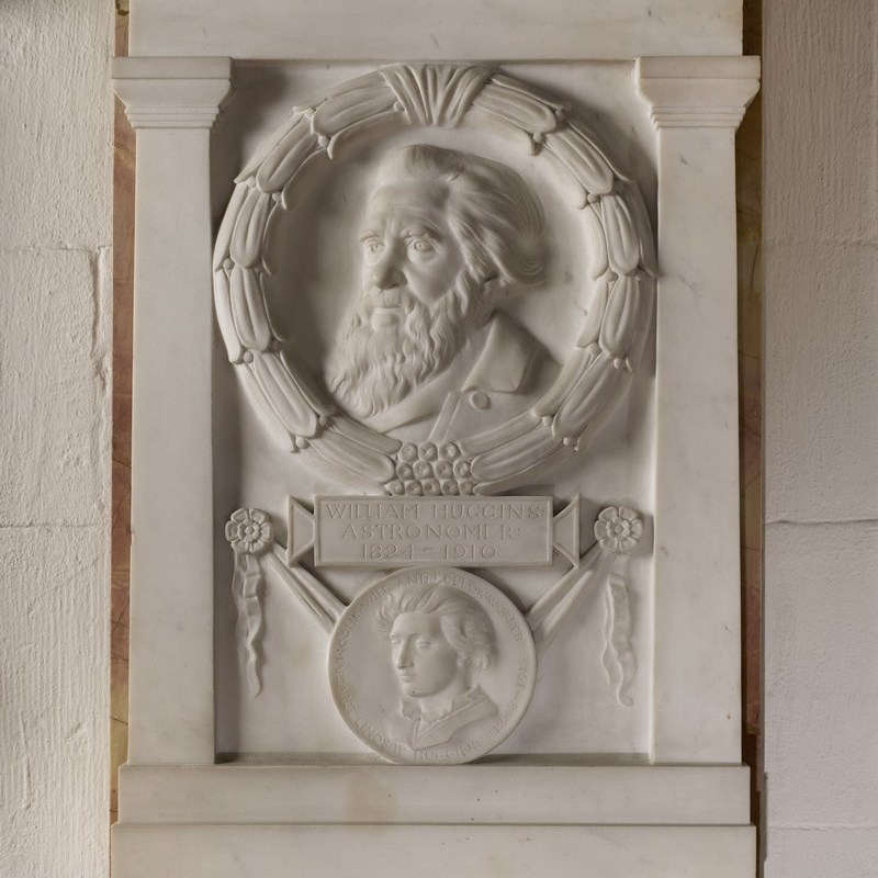 detail of Marble wall monument with two relief portrait roundels: above, larger, a bearded man; below, smaller, a woman - both in left profile